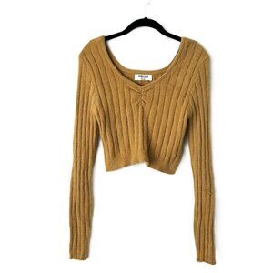 Double Zero Big Ribbed Fuzzy Cropped Sweater Lovely Large Mustard Yellow